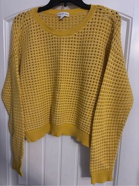 Calvin Klein Jeans Women's Bright Yellow Open-Knit Crewneck Sweater